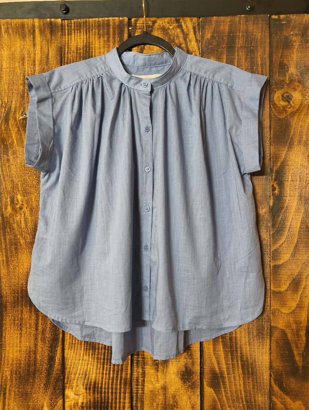 LOFT Petite Small Blue Button Front Blouse Cap Sleeve NWT